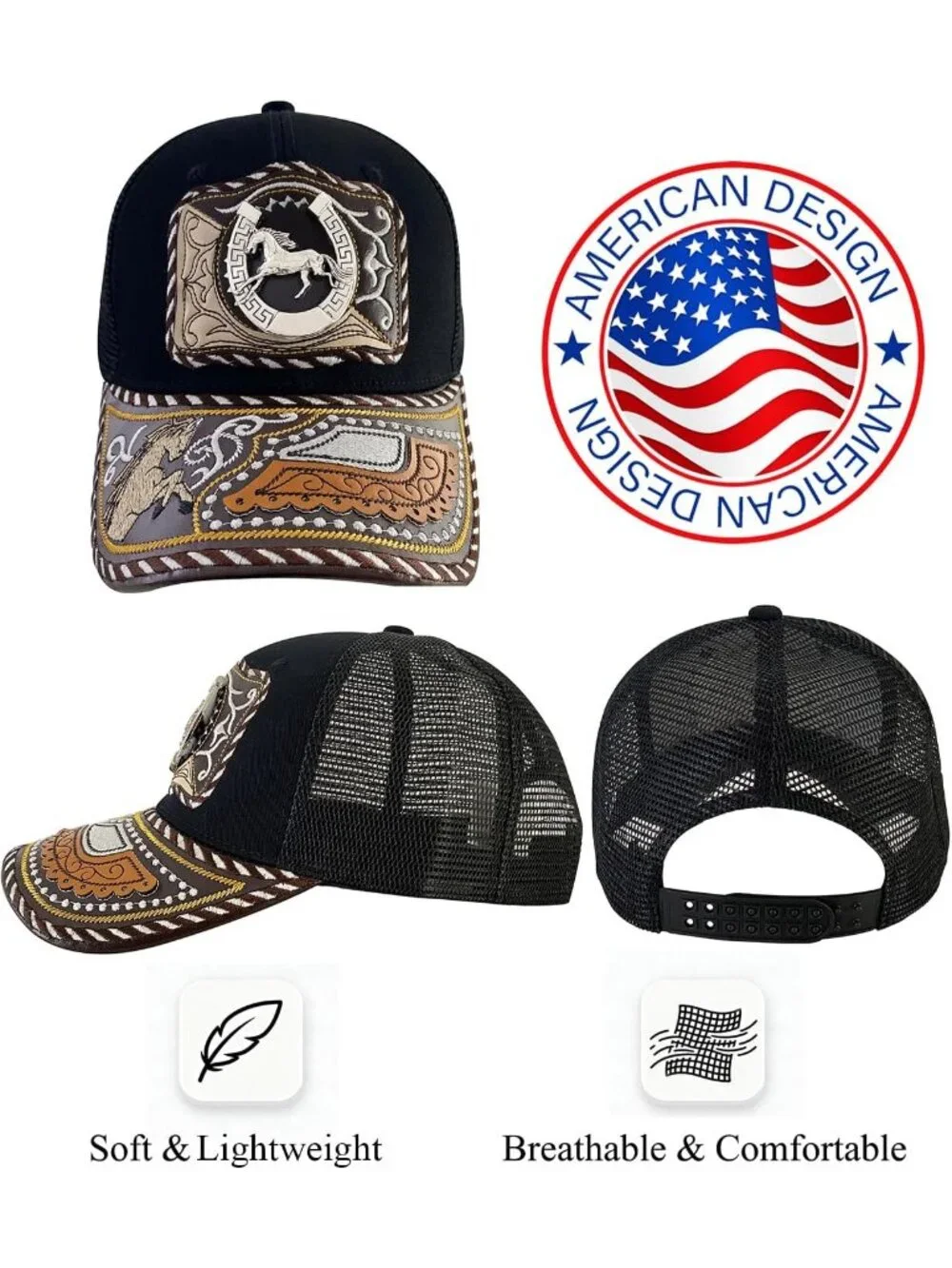 Men's F Black Polyester Western Vintage Cowboy Cute Baseball Cap